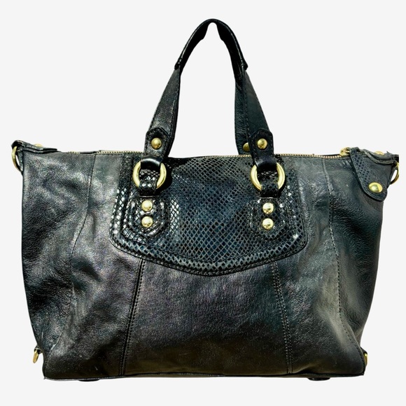 Coach Ashley 2Way Leather Handbag Satchel Tote-Black Sequined Snakeskin/Gold - Picture 5 of 15